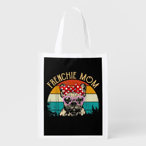 Frenchie Mom Gift Vintage Retro Style Bulldog Grocery Bag