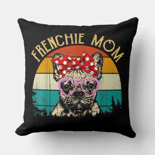 Frenchie Mom Gift Vintage Retro Style French Bulld Throw Pillow