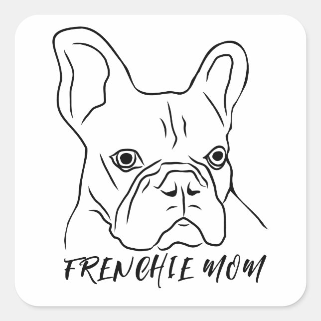 Frenchie Mom Hand-Drawn French Bulldog Face Square Sticker (Front)