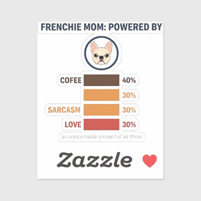 Frenchie Mom Powered By Coffee Love Sarcasm Sticker (Sheet)