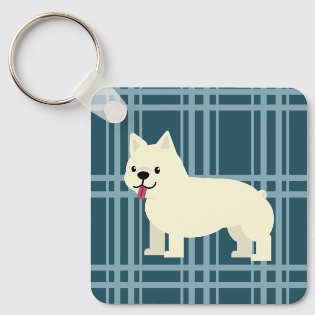 Frenchie Plaid Blue Keychain (Front)
