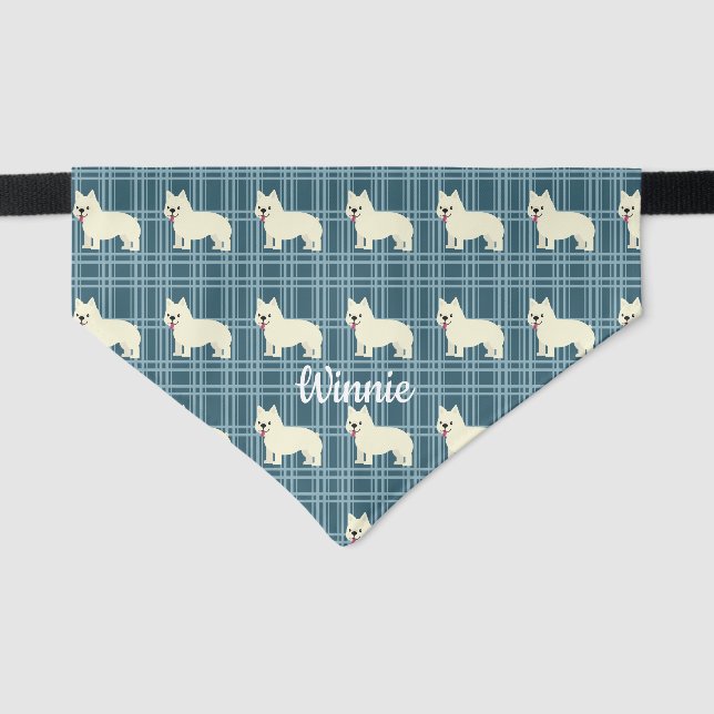Frenchie Plaid Blue Pet Bandana Collar (Front)