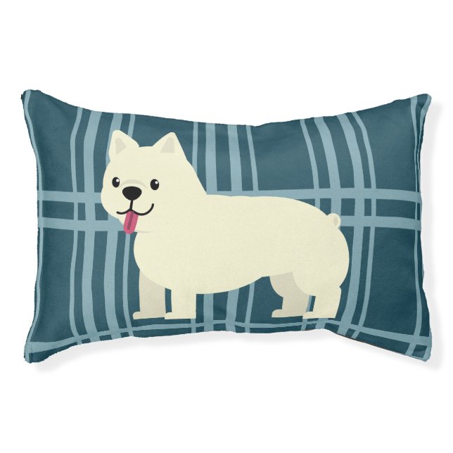 Frenchie Plaid Blue Pet Bed (Front)