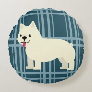 Frenchie Plaid Blue Round Pillow