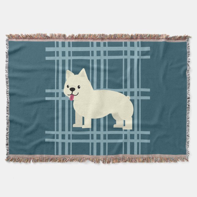 Frenchie Plaid Blue Throw Blanket (Front)
