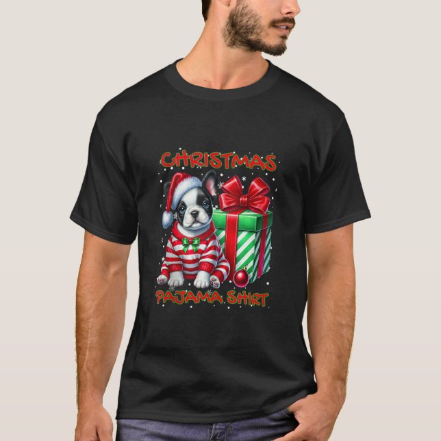 Frenchie Santa Hat Christmas Lights Cute French Bu T-Shirt (Front)