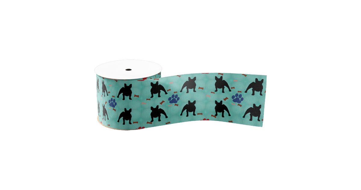 Frenchie Shadow Grosgrain Ribbon | Zazzle