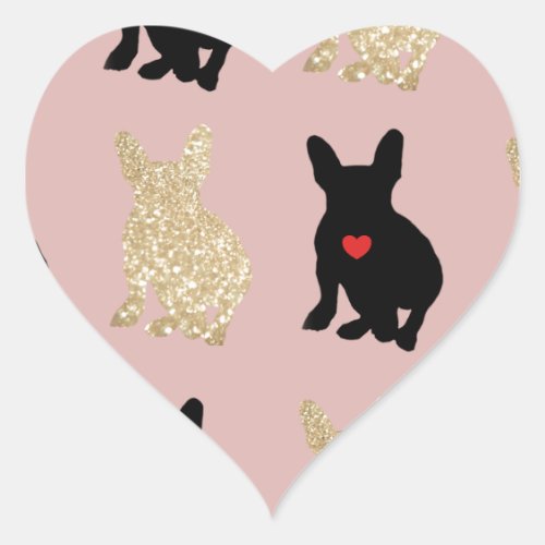 Frenchie Silhouette Pattern Heart Sticker
