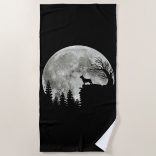 Frenchie Standing On Mountain Moonlight Halloween Beach Towel
