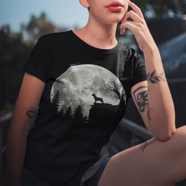 Frenchie Standing On Mountain Moonlight Halloween T-Shirt (Creator Uploaded)