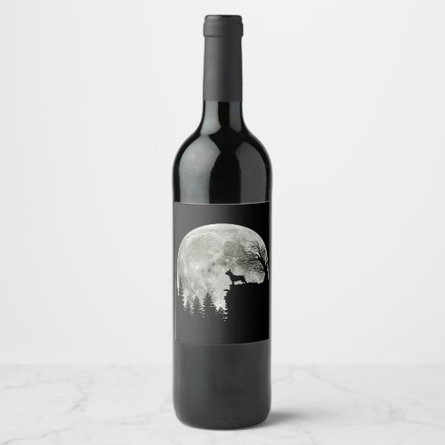 Frenchie Standing On Mountain Moonlight Halloween Wine Label