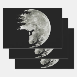Frenchie Standing On Mountain Moonlight Halloween Wrapping Paper Sheets