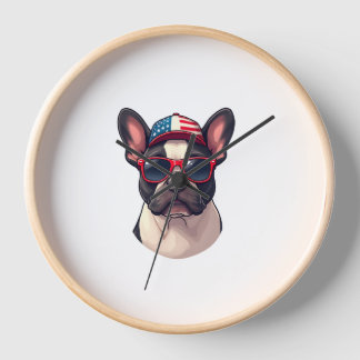 Frenchie Wearing USA Colors (3) Clock
