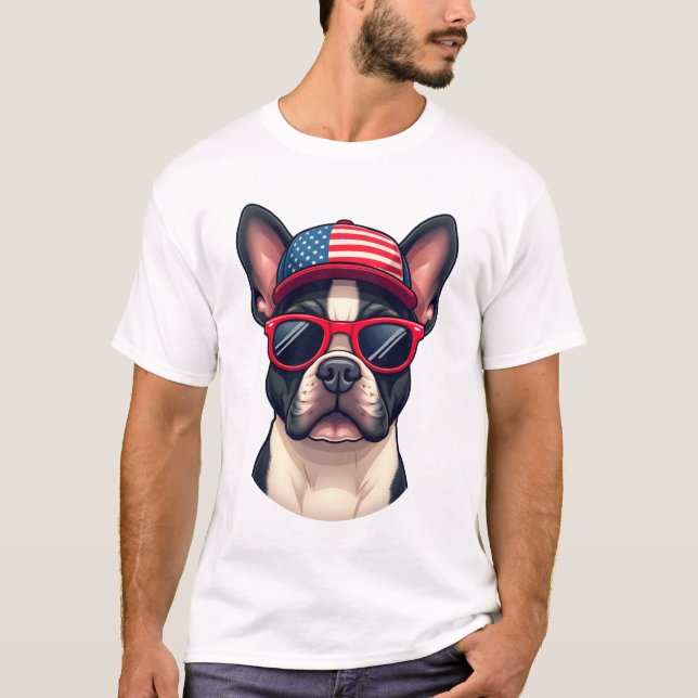 Frenchie Wearing USA Colors (4) T-Shirt (Front)