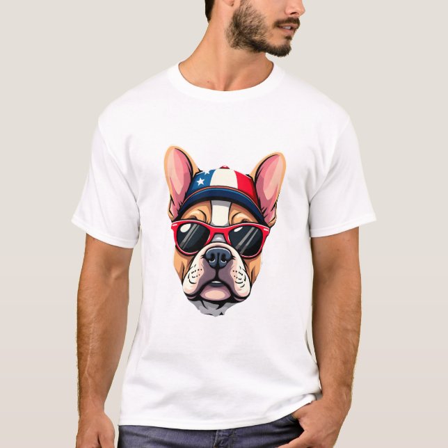 Frenchie Wearing USA Colors (6) T-Shirt (Front)