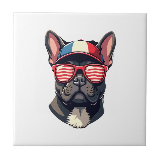 Frenchie Wearing USA Colors (7) Ceramic Tile (Front)