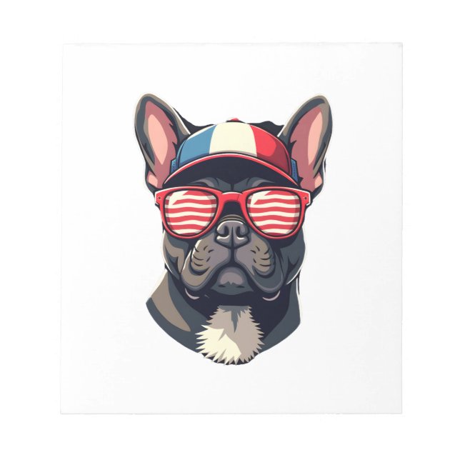 Frenchie Wearing USA Colors (7) Notepad (Front)