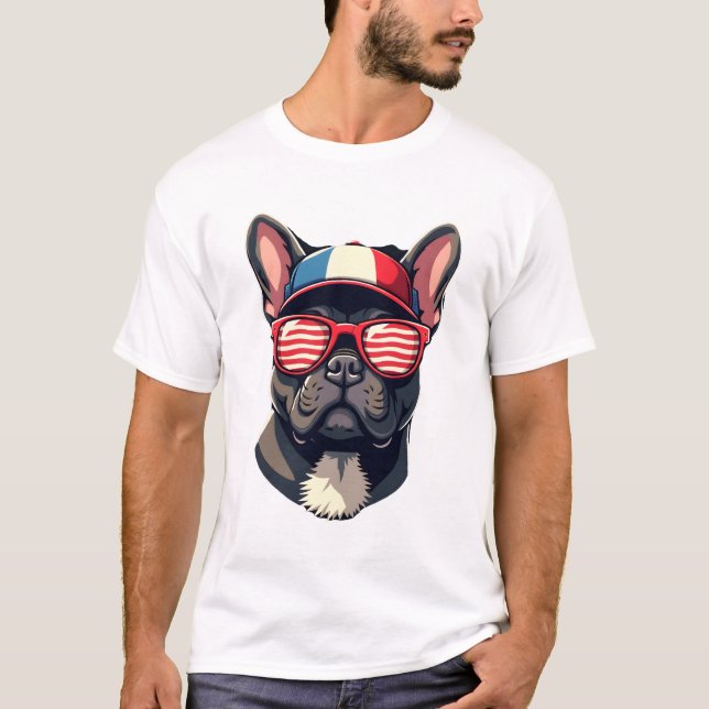 Frenchie Wearing USA Colors (7) T-Shirt (Front)