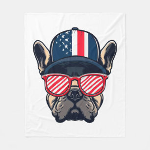 Frenchie Wearing USA Colors Fleece Blanket