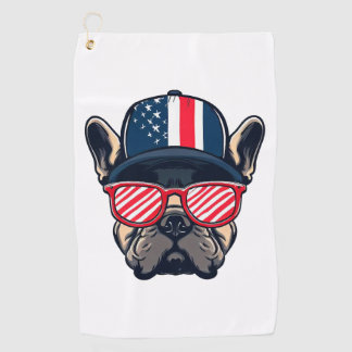 Frenchie Wearing USA Colors Golf Towel