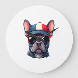 Frenchie Wearing USA Colors Large Clock