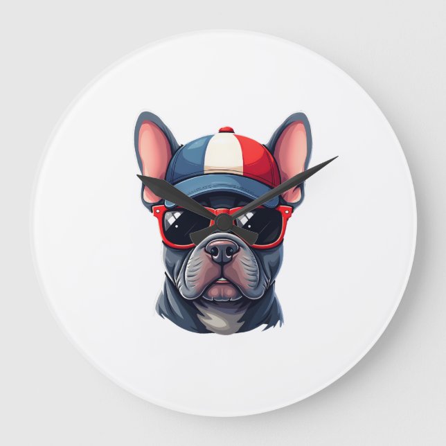 Frenchie Wearing USA Colors Large Clock (Front)