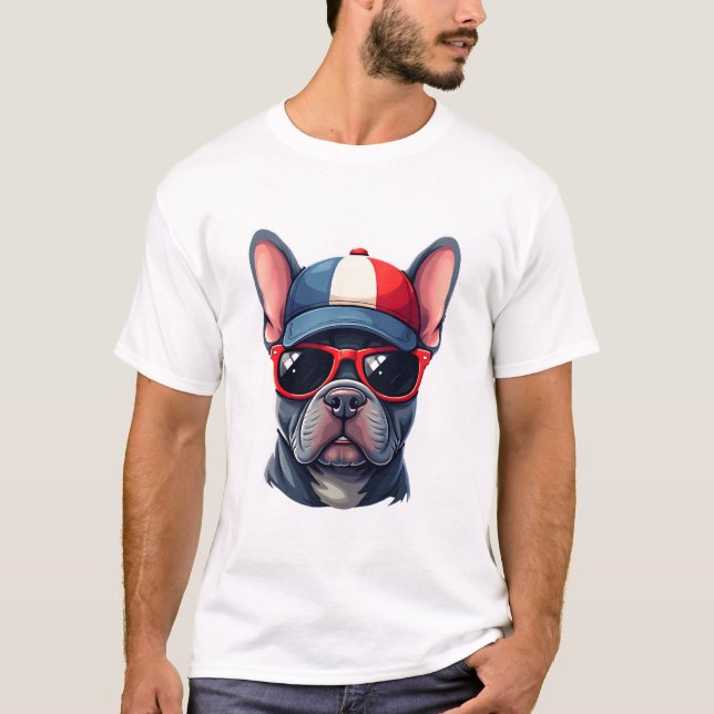 Frenchie Wearing USA Colors T-Shirt (Front)