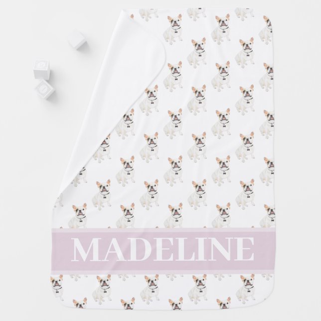 Frenchie (White Pied) Baby Blanket Pink (In Situ)