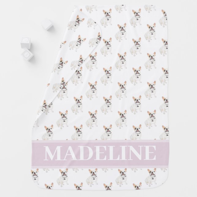 Frenchie (White Pied) Baby Blanket Pink (In Situ)