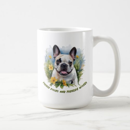 Frenchie Wishes Mug Cute Bulldog in Flower Field Coffee Mug
