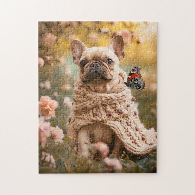 Frenchie With Butterfly In Spring Jigsaw Puzzle (Vertical)