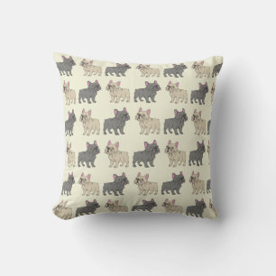 Frenchies, Beige Throw Pillow