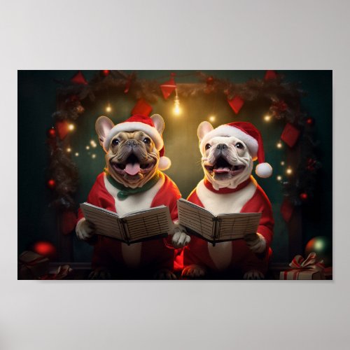 Frenchies Christmas Caroling Festive Holiday Poster