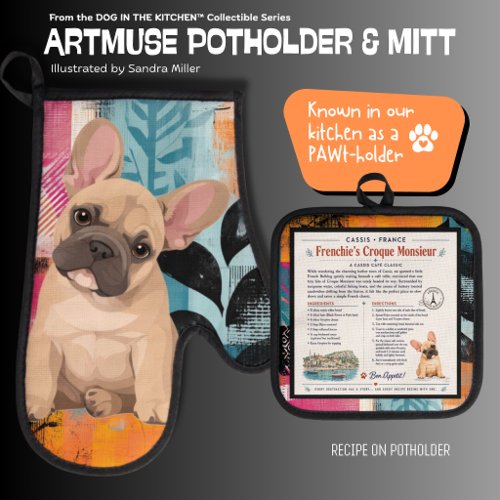 FRENCHIE'S CROQUER MONSIEUR Oven Mitt & Pot Holder Set