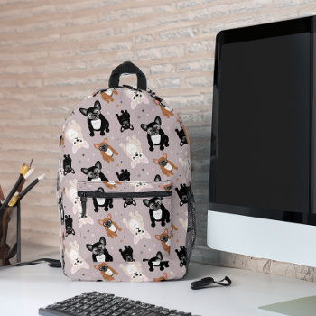 Frenchies Cute French Bulldog Pattern Printed Backpack by DoodleDeDoo at Zazzle
