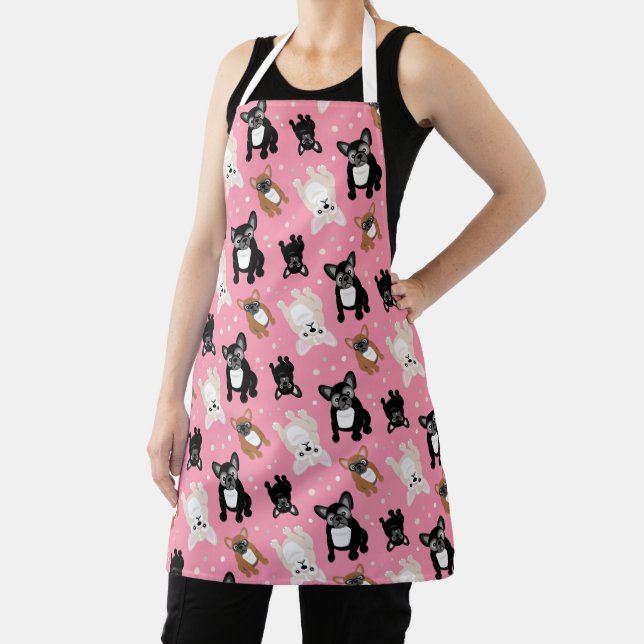 Frenchies French Bulldog Puppies Funny Pink Apron (Insitu)
