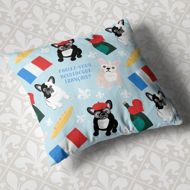 Frenchies go to France cute French Bulldog Pattern Throw Pillow (Creator Uploaded)