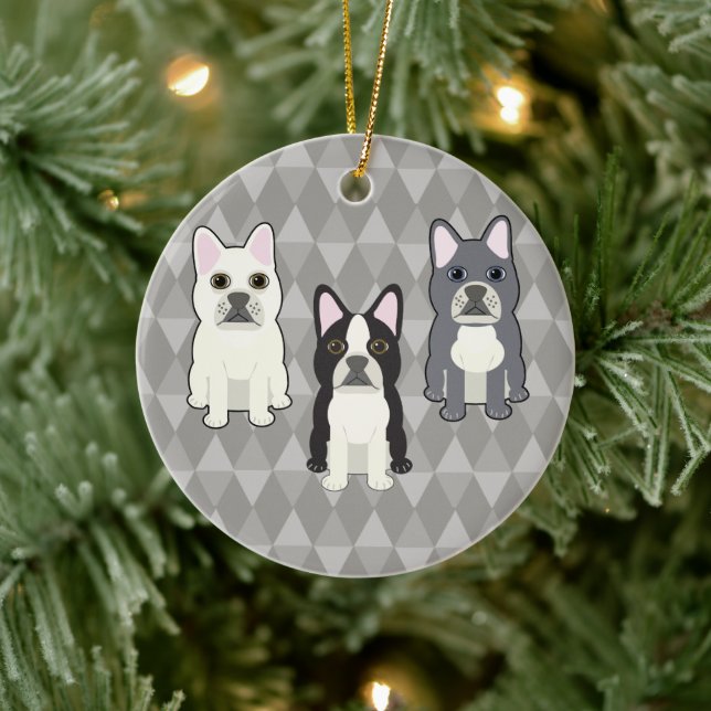 Frenchies Gray Diamonds Ceramic Ornament (Tree)