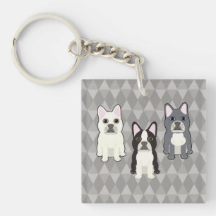 Frenchies Gray Diamonds Keychain
