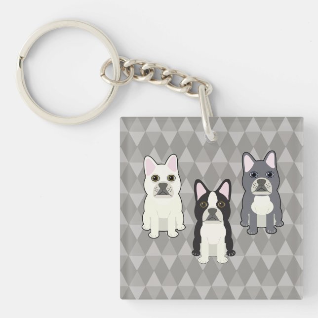 Frenchies Gray Diamonds Keychain (Front)