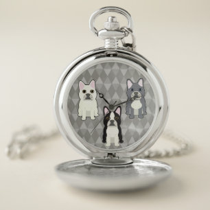 Frenchies Gray Diamonds Pocket Watch