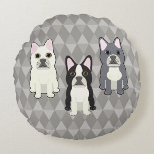 Frenchies Gray Diamonds Round Pillow