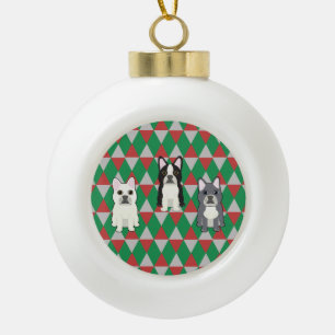 Frenchies Holiday Diamonds Ceramic Ball Christmas Ornament