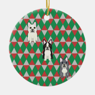 Frenchies Holiday Diamonds Ceramic Ornament