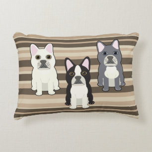 Frenchies Neutral Striped Accent Pillow