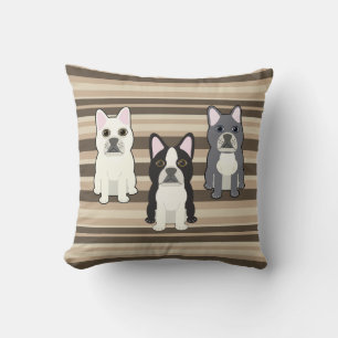 Frenchies Neutral Striped Throw Pillow
