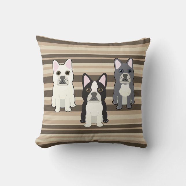 Frenchies Neutral Striped Throw Pillow (Front)