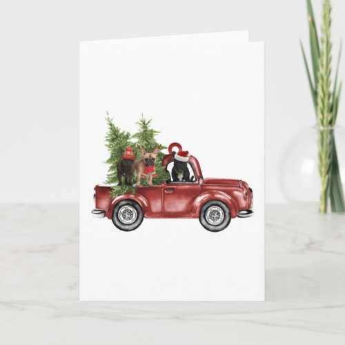 Frenchies On Car Christmas Ornament Dog Christmas Card