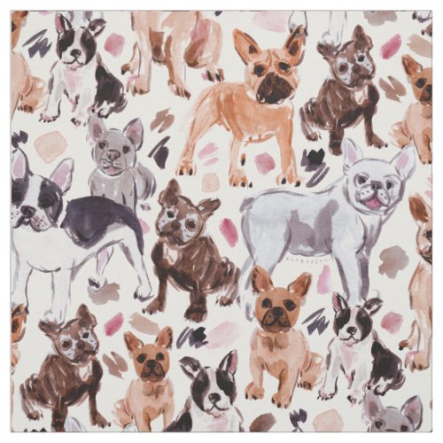 FRENCHIES Painterly Watercolor Dogs Fabric