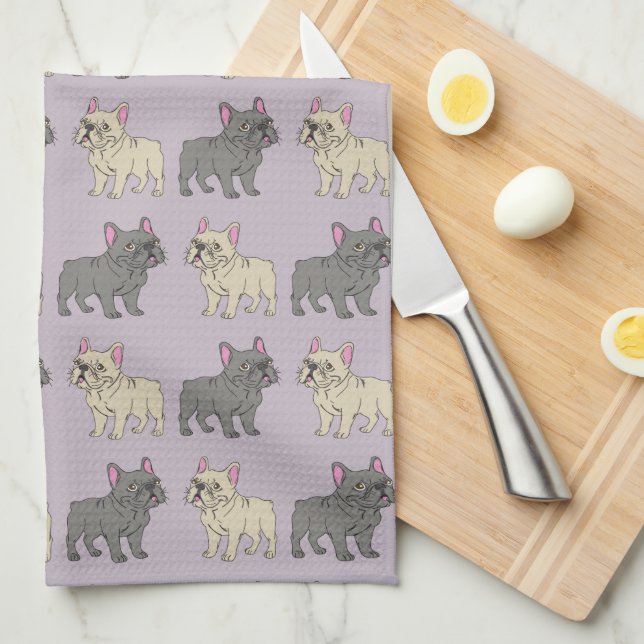 Frenchies, Purple Kitchen Towel (Quarter Fold)